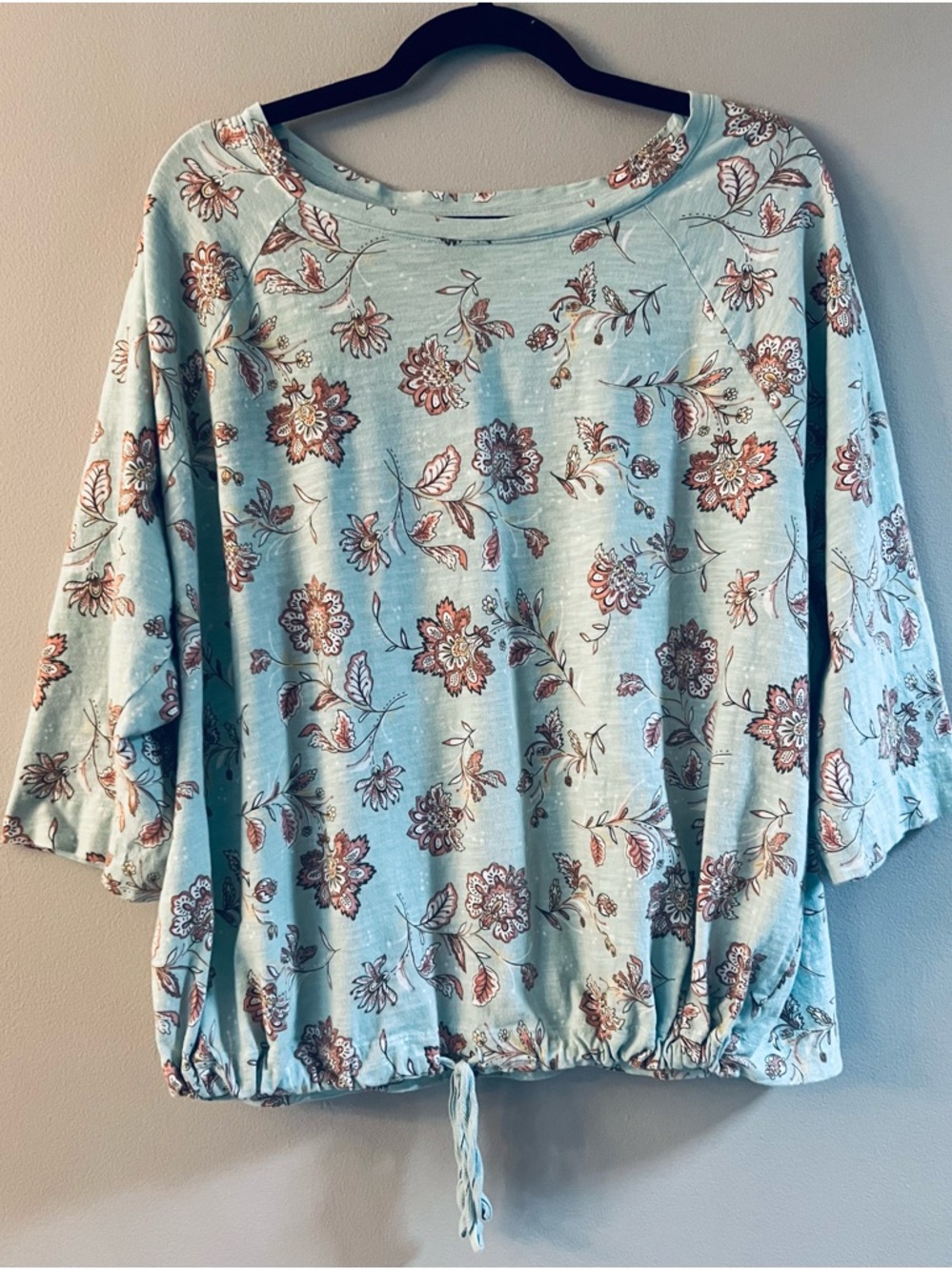 Preswick & Moore Light Blue Floral Drawstring Hem Blouse